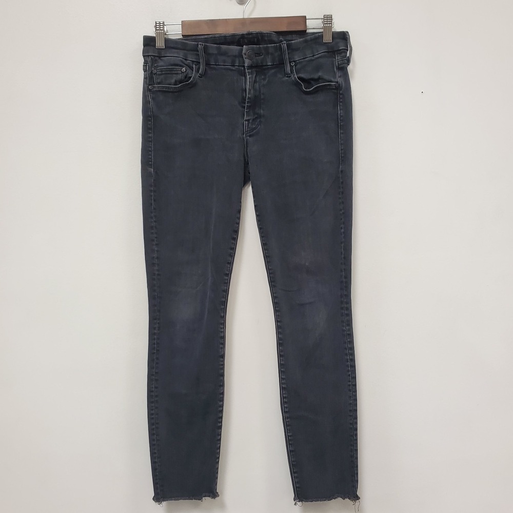 Mother Womens Looker Ankle Fray Jeans Size 29 Blackbird Skinny Stretch Raw Hem